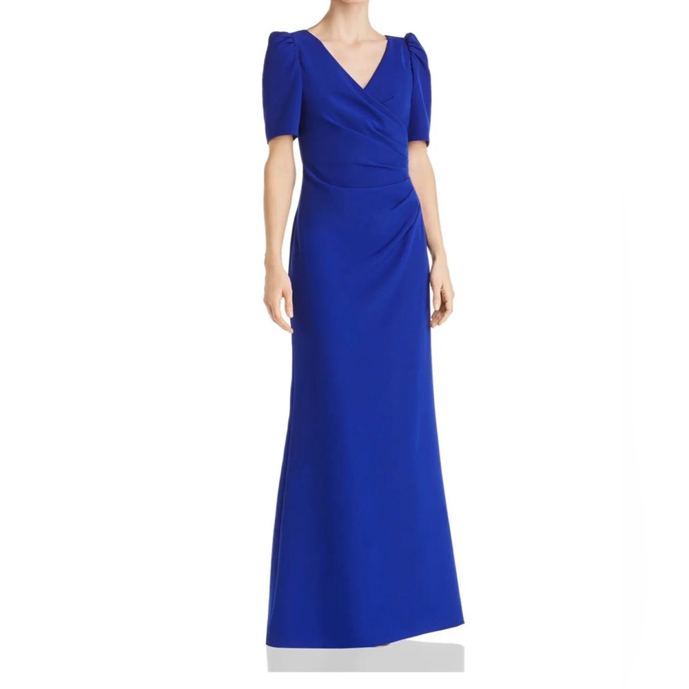 👗Adriana Papell  Womens Blues zippered pouf V Neck Maxi Formal Sheath dress 🌷 - Picture 3 of 16